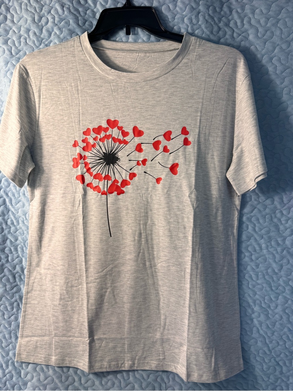 Gray Tee with Red Heart Dandelion Graphic